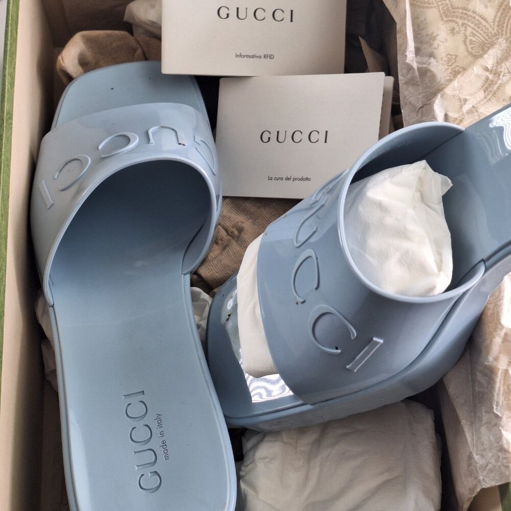 Blue Gucci Rubber Platform Slide